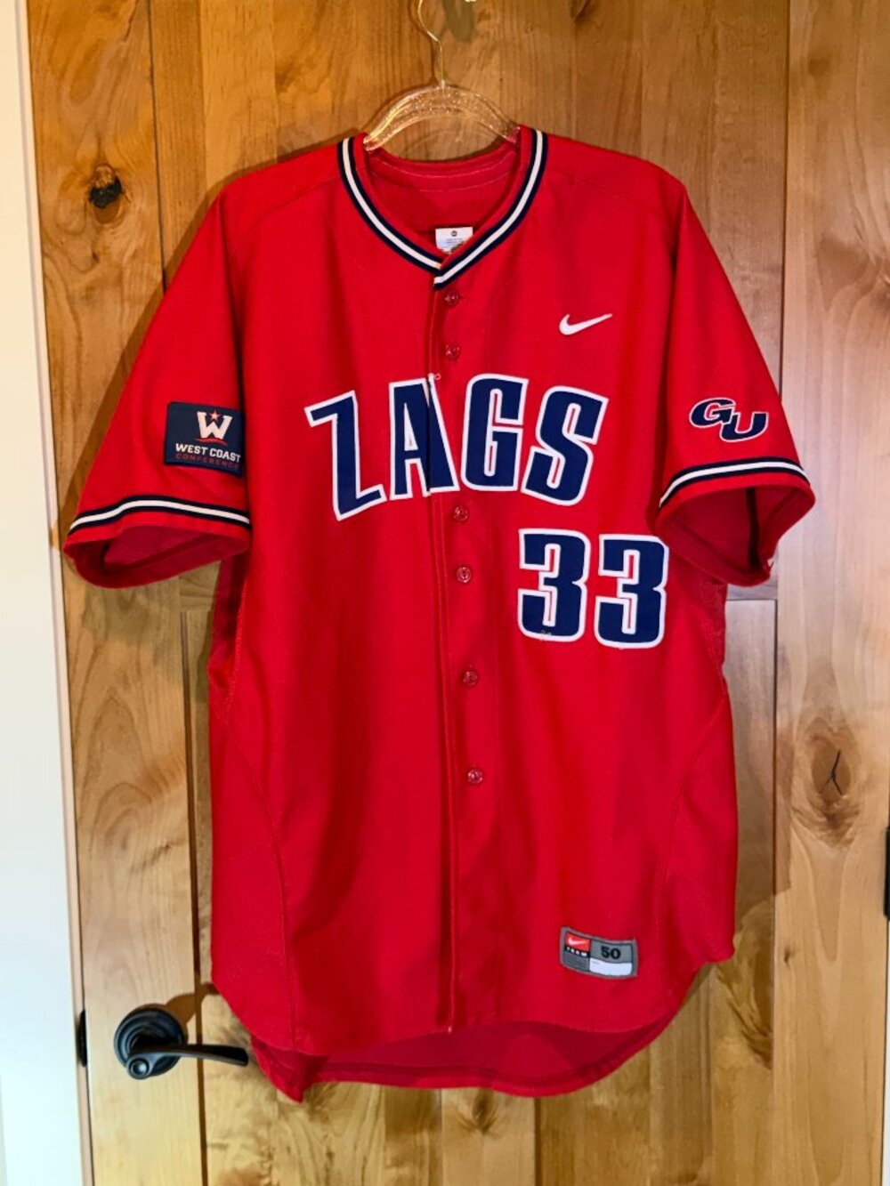 Nike Gonzaga Zags Red Baseball Jersey Size 50 4TG